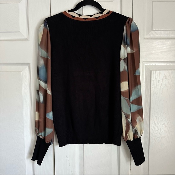 Rio & Rian Sweater Womens L Patterned Sleeve Pullover Keyhole Top Office Boho - Picture 2 of 10